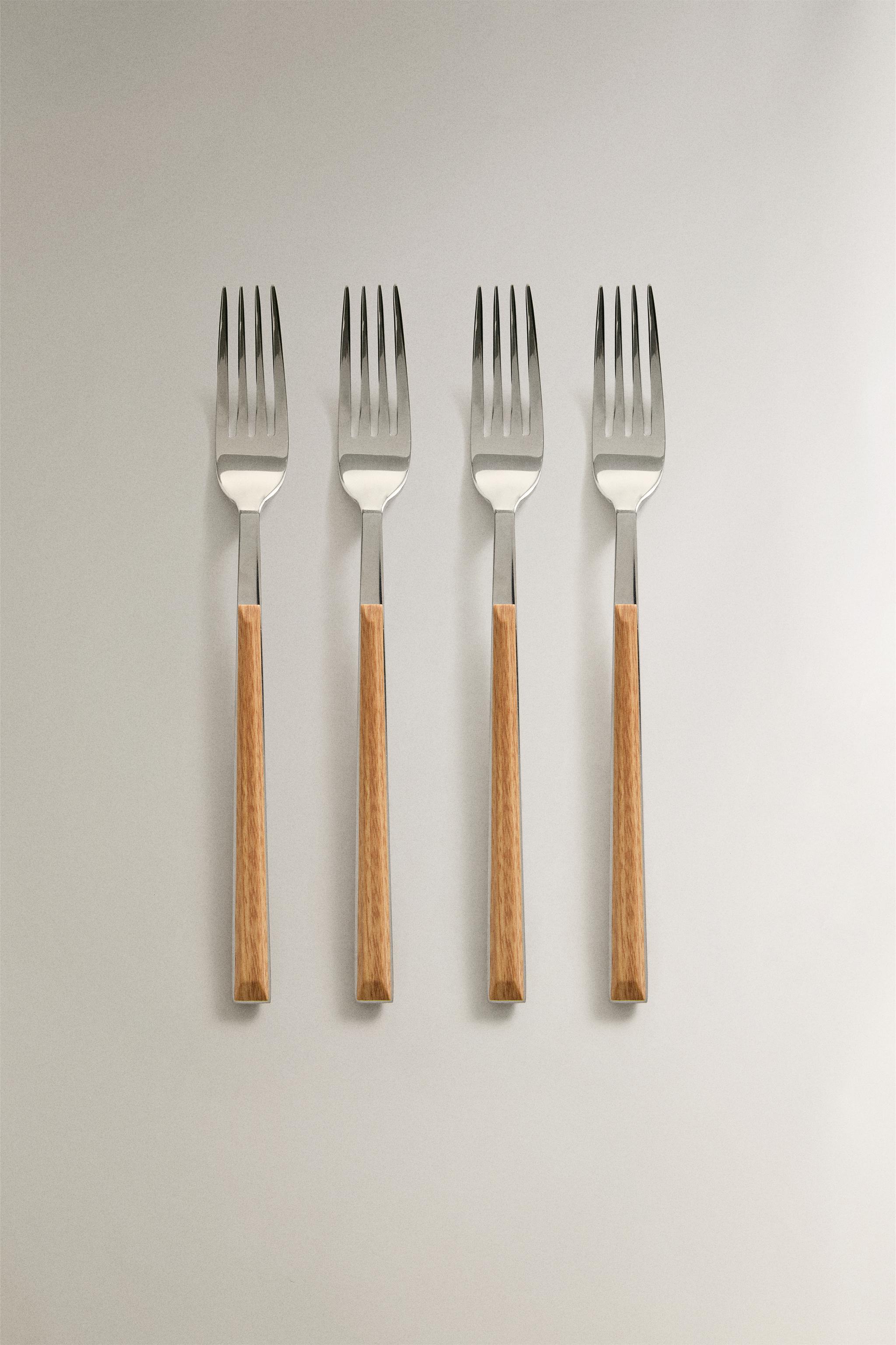 LOT DE 4 FOURCHETTES MANCHE EFFET BOIS